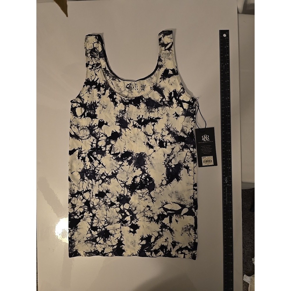 Rock & Republic Women's Black & White Tie Dye Stretch Tank Top Size M